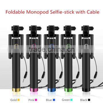 Hot selling fashionable multifunctional composite mini monopod foldable selfie stick with wire