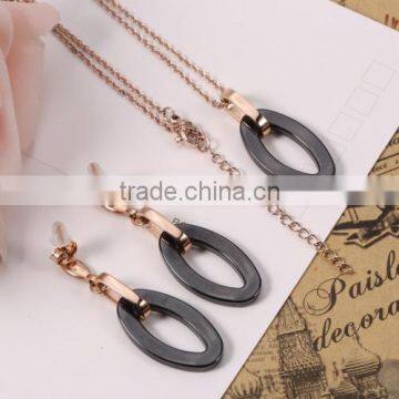 Western Lady Fashion Simple Style Black Ceramics Rose Gold Chain Necklace Graceful Jewelry Set photo-2