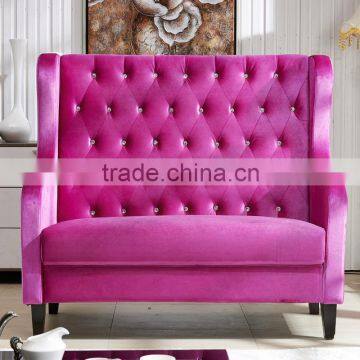 Wing Back Style Velvet Booth Wooden Frame Button Tufted Restaurant Banquette Seating for Sale photo-2