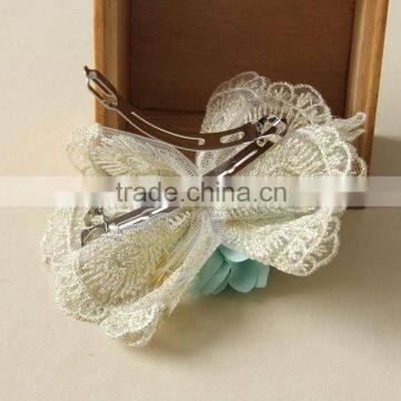 MYLOVE Light Blue Chiffon Flower Big Lace Bow Hair Accessory