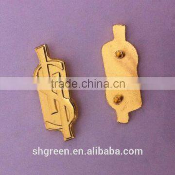 Electroplate gold color metal logo tags with legs on back