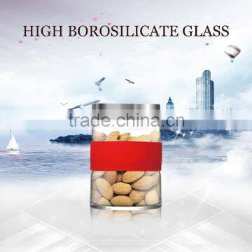 high borosilicate handmade glass steel food container jar for 300ml