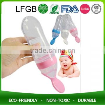 90ml Liquid Food Dispensing Silicone Baby Feeding Squeeze Spoon / Infant Feeder Spoon With Measure Bottle