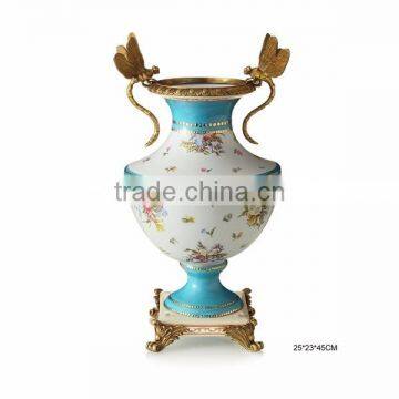Elegant Design Huge Ceramic Prize Cup With Bronze Bird's Handles, Elegant Blue and White Painting Porcelain Trophy Vase photo-5