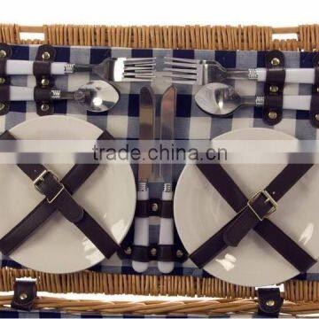 WILLOW PICNIC BASKET 4 PERSON OUTDOOR WICKER HAMPER SET PLATES CUTLERY photo-3