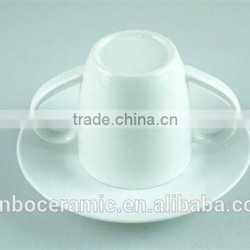 White Porcelain Cup Saucer Double Handles , Stock Cups Chaozhou Factory Sanbo photo-3