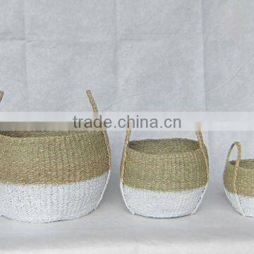 High quality best selling water hyacinth natural white wash round basket set of 3