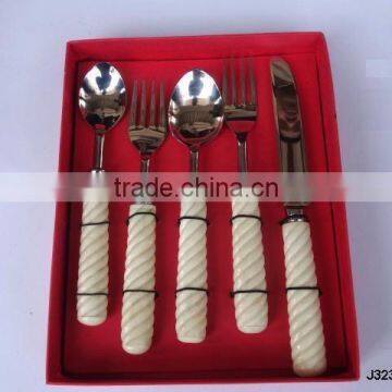 steel cutlery set with fluted bone handle in mirror polish finish