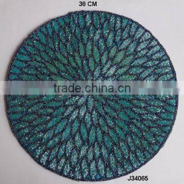 Round Glass bead table mat with sun flower leaf style other colours also available