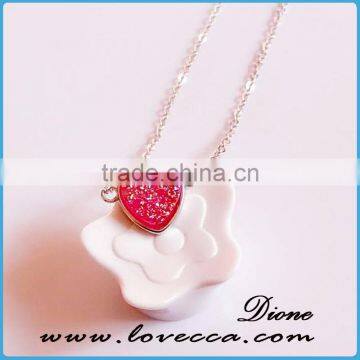 Best S925 Sterling Silver Druzy Cabochons Necklace Heart 8mm Natural Drusy Agate Stone Pendants photo-5