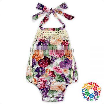 Infant Baby Girls Smock Design Tassel Romper Sunsuit Plain Cotton Floral Kids Jumpsuit