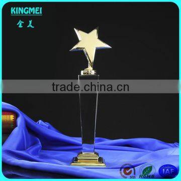 Wholesale clear blank crystal award trophy golden star glass trophy