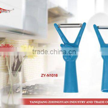 Stainless steel peeler with Victory shaped ABS handle