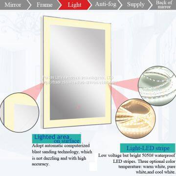 Extend width illuminate bath mirror aluminum edging series, LED light up mirror with anti mist film