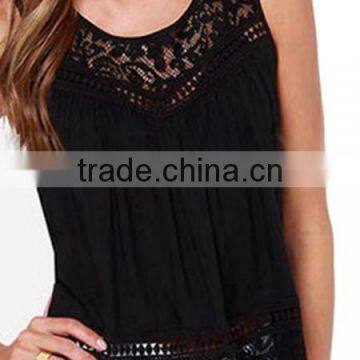 2015 Wholesale Low Price Sleeveless Sheer Lace Cutout Open Split Back See Through Top Vest Blouse photo-6