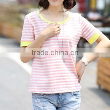 2015 girls fashion summer t shirt customize quality sexy casual lady striped t shirt