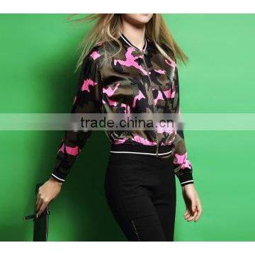 Guangzhou clothing women Camouflage jacket ladies bomber jacket wholesale