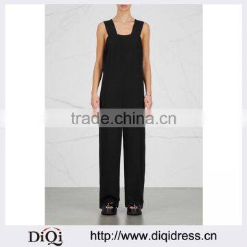 Wholasale Women Apparel Ribbon Embellished Black Wide-leg Crepe Jumpsuit(DQE0121J)