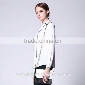 Hot Selling Plain White Cotton Long Sleeve O-neck Ladies Officeware Shirt photo-2