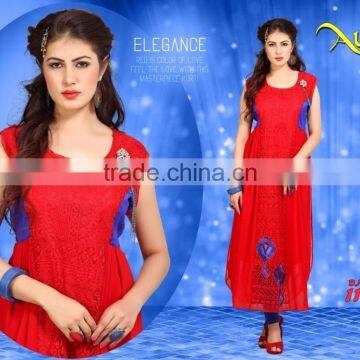 Flared Design of Embroidery Designer Kurtis/long kurti with jeans/latest kurti designslatest long kurti designs/kurti