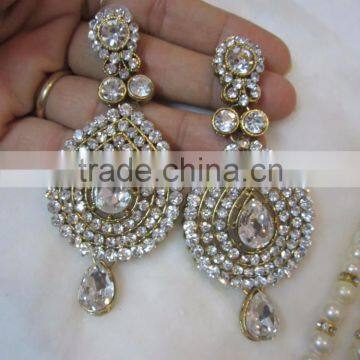 PEARL CRYSTAL Gold Plated BRIDAL Necklace EARRING Set photo-4