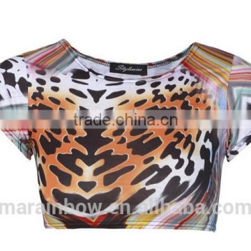 2014 hot sale 3D Print all over body sublimation animal printing ladies plain crop top T-shirt for women wholesale cheap