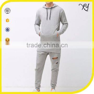 2017 ripped french terry sport wears grey tracksuit running suits for men