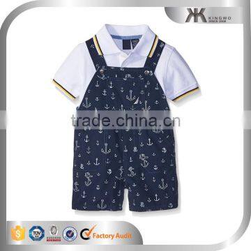 Little Boy's Clothes 2 Piece Plain Polo Top, Shortall Printing Pattern Romper, Boys Clothing photo-2
