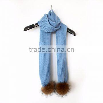 Myfur Fashion High Quality Cheap Knit Wool Felt Scarf With Fur Pom photo-2
