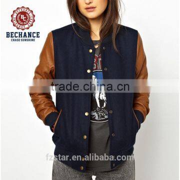 breathable and comfortable womens varsity jacket with PU sleeves AD2108