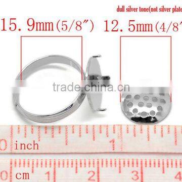 10PCs Silver Tone Adjustable Round Cabochon Setting Rings 15.9mm US 5.25 Ring Setting photo-2