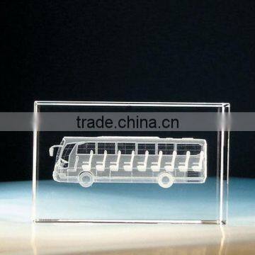 3D Laser Transparent cube engraved crystal bus for souvenir