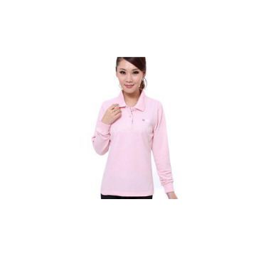 New 100% Cotton Women Long Sleeve Print Polo-shirt