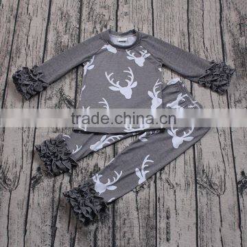 Yawoo promoted deer patterns raglan boutique clothing set kids modeling clothes