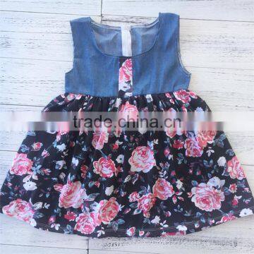 Most popular denim flower pattern girls sleeveless dress