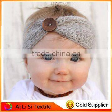 Wholesale Baby Button Bow Elastic Crochet Headbands,Baby Crochet Headbands With Button Closure