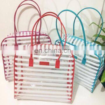 Strips Pattern PVC Transparent Cosmetic Jewelry Toiletry Bag for Travel Storage