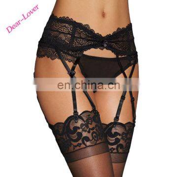 Sexy lace lingerie Black Floral Lace Holder Elastic Gater Belt women