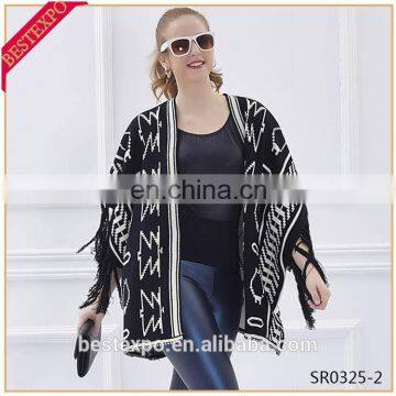 latest design knitted shawls wraps modern fringe black blanket cloak fashion womencape coat