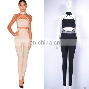 2016 Gauze sleeveless jumpsuit bare midriff jumpsuit backless jumpsuit