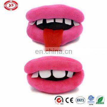 Plush pink mouth big lip with white teeth funny play pet toy for puppy