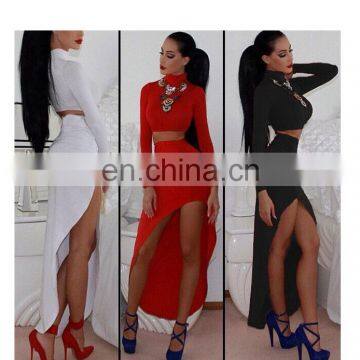 woman bodycon cocktail formal party dress , long sleeve two-piece latest dress designs bandage dress for ladies