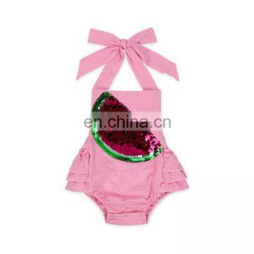 Baby Clothes Watermelon Pattern 3 Layers Ruffles Sequins Rompers