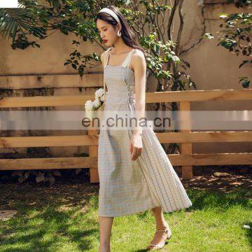 TWOTWINSTYLE Dresses Women Lace Up Bowknot Square Collar Sling Sleeveless High Waist Midi Drawstring photo-3