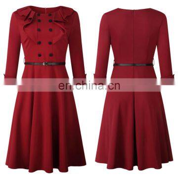 LAITE D2117 Autumn Women Splicing Casual Dresses Women Plus Size Dresses With Belt photo-5