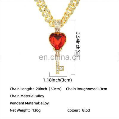 Lab Created Red Ruby Heart Shape Pendant Necklace 925 Sterling Silver Gemstones Choker Statement Necklace Women Chain