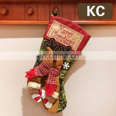 2021 Cute Christmas Stocking Leather Lint Plaid Plush Red Green Personalized Santa Snowman Patterns Christmas Stockings photo-4