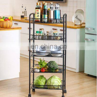 Modern Hot Selling Practical Three Layers Four Layers Black Home Metal Trolley With Wheels Kitchen Organizer Storage Trolley photo-4