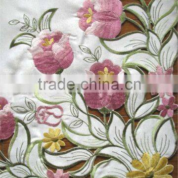 Red and Yellow Flower Lace Embroidered Tablecloth Fabric Wholesale Round Wedding Table Cover photo-2