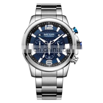 MEGIR 2156 Men's  Wrist Watches Stainless Steel Business Date Waterproof Clock Fashion Men Chronograph Quartz Reloj watch